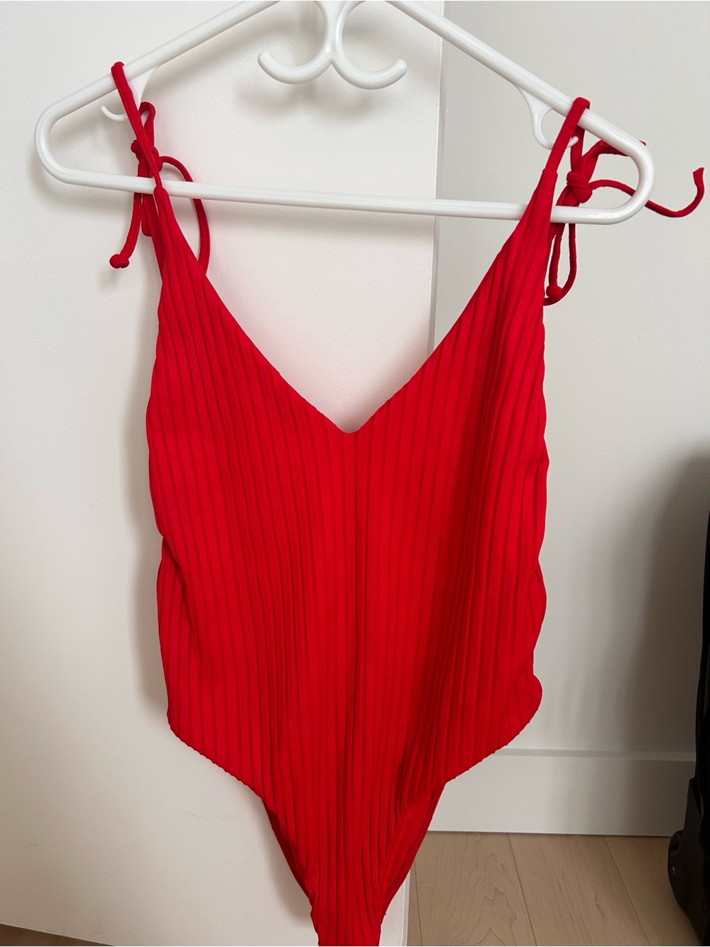 Billabong Red Ribbed Tie-Shoulder One-Piece Swimsuit